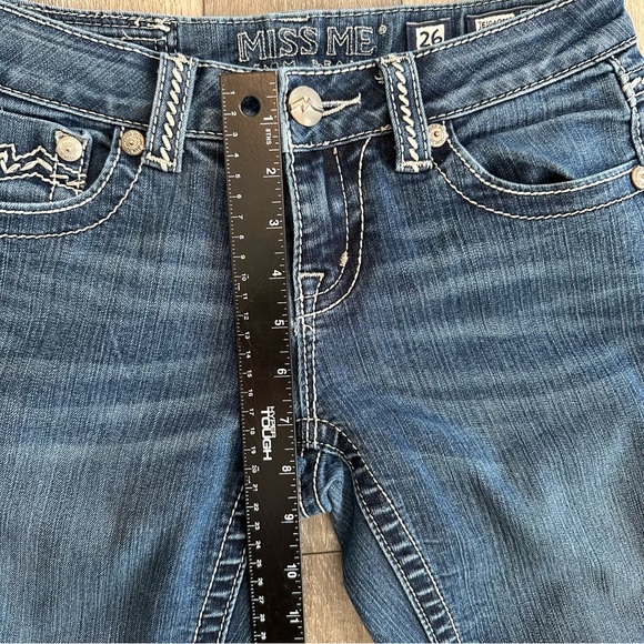 Miss Me Denim Jeans Easy Capri Rolled Adjustable Straight Leg Rhinestones Bling - Picture 11 of 16